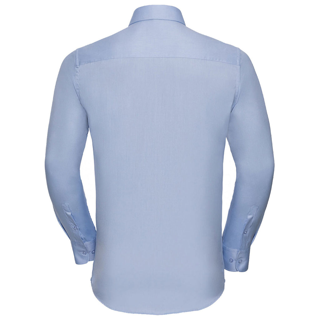 Russell Collection Men's Light Blue Long Sleeve Herringbone Shirt