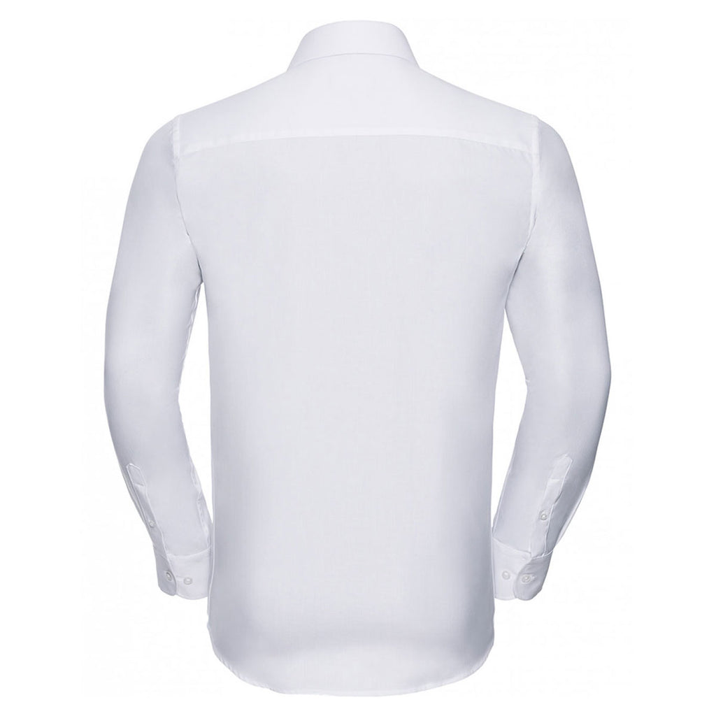 Russell Collection Men's White Long Sleeve Herringbone Shirt
