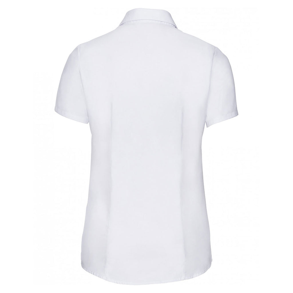 Russell Collection Women's White Short Sleeve Herringbone Shirt