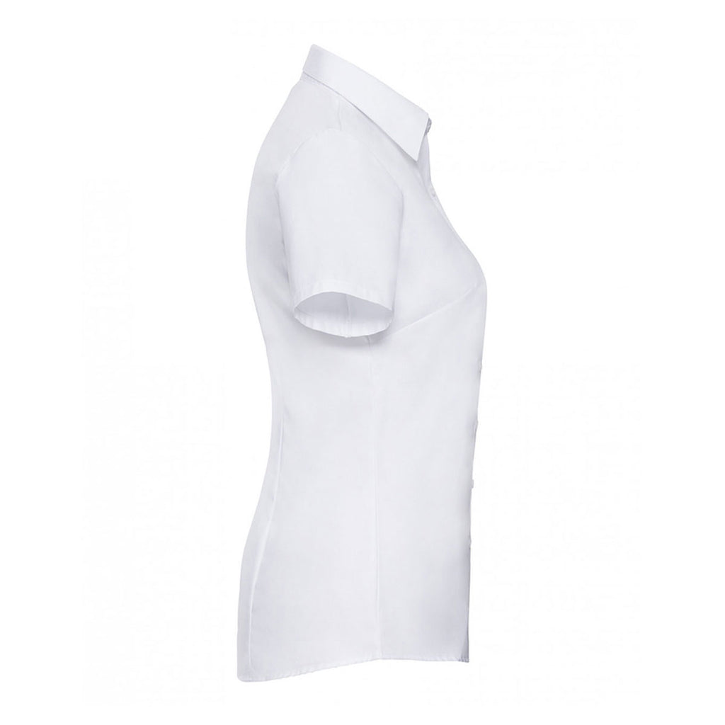 Russell Collection Women's White Short Sleeve Herringbone Shirt