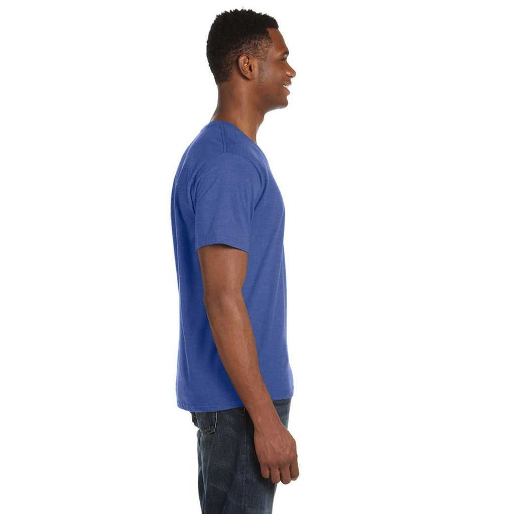 Anvil Men's Heather Blue Lightweight V-Neck T-Shirt