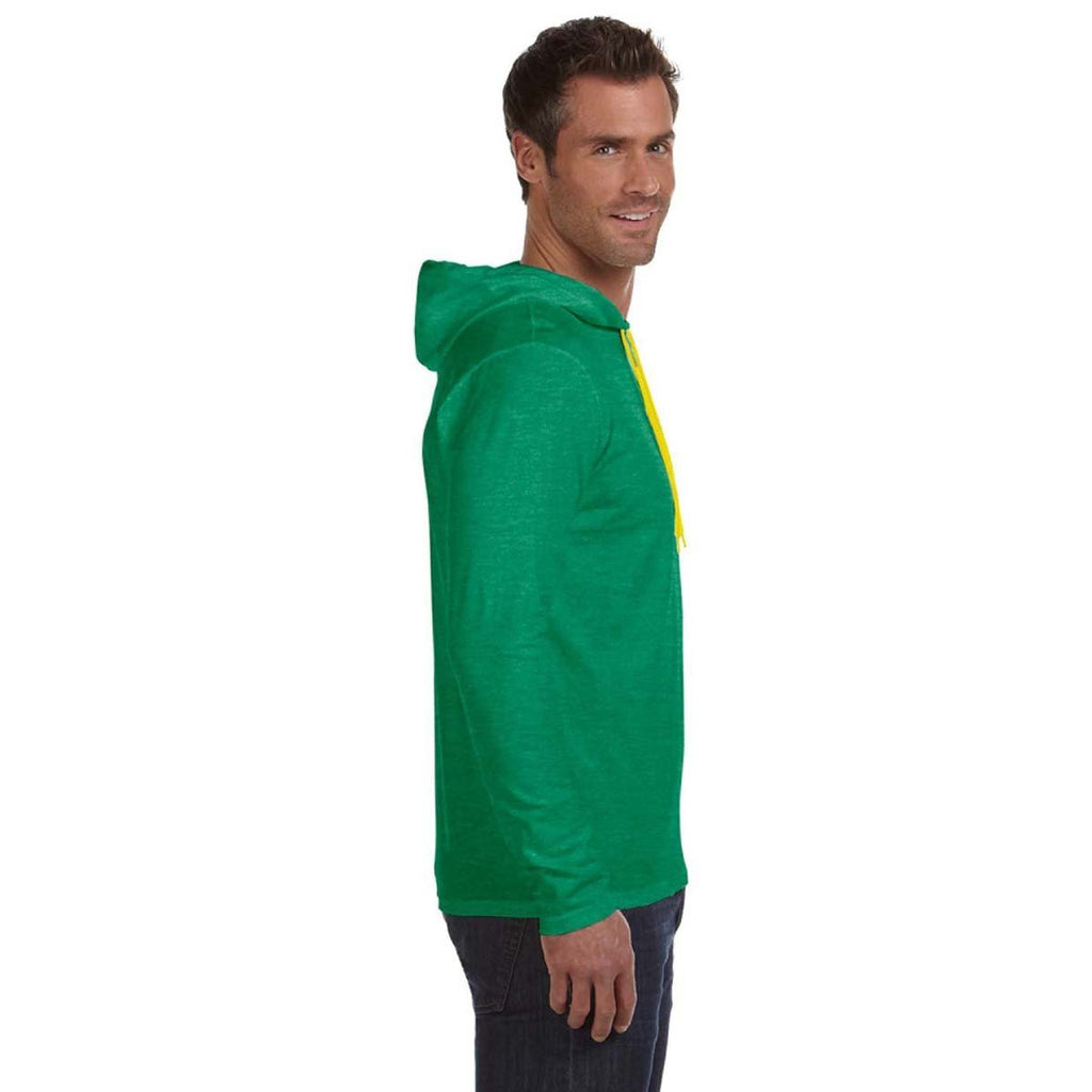 Anvil Men's Heather Green Lightweight Long-Sleeve Hooded T-Shirt