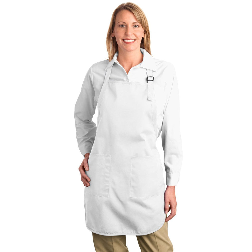 Port Authority White Full Length Apron with Pockets