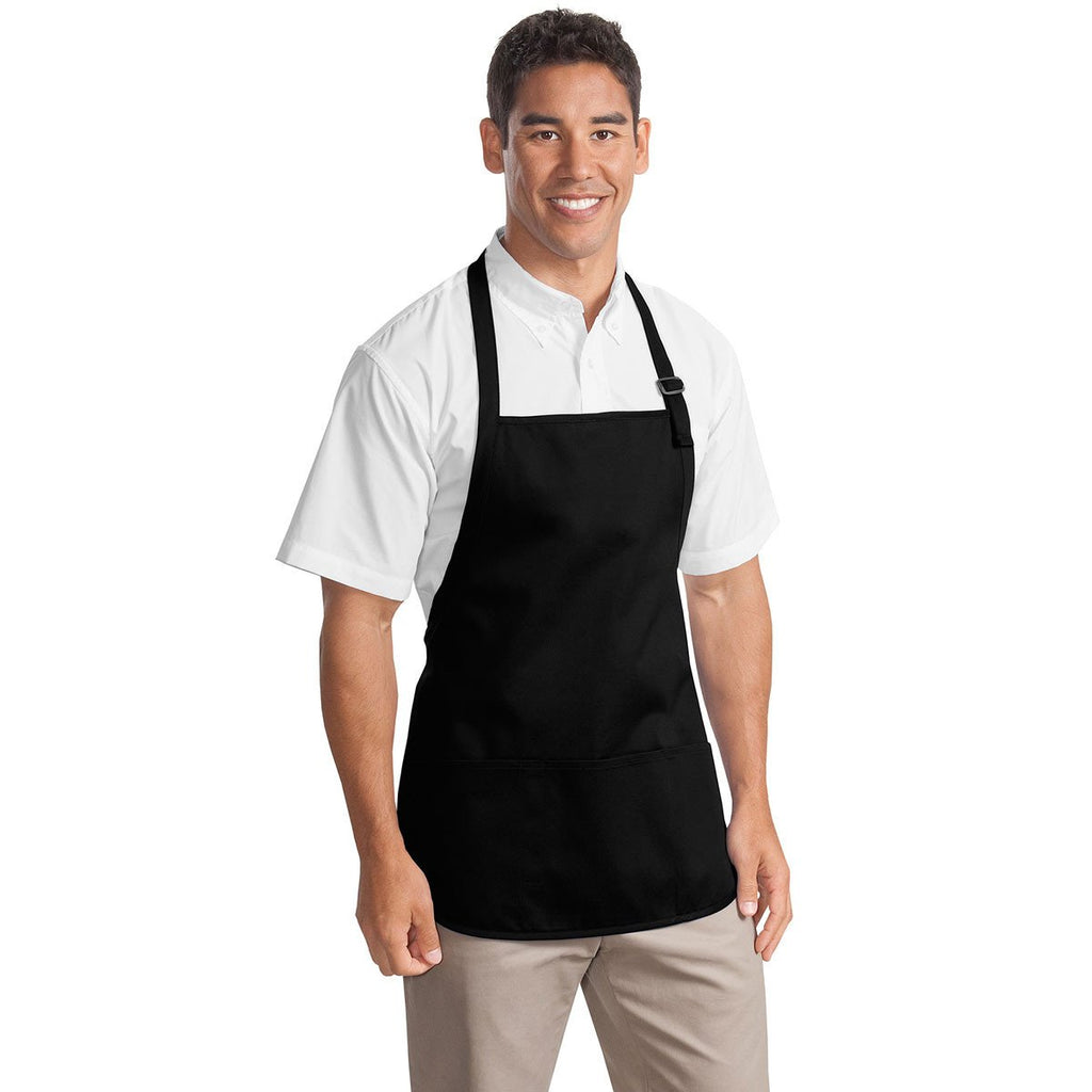 Port Authority Black Medium Length Apron with Pouch Pockets