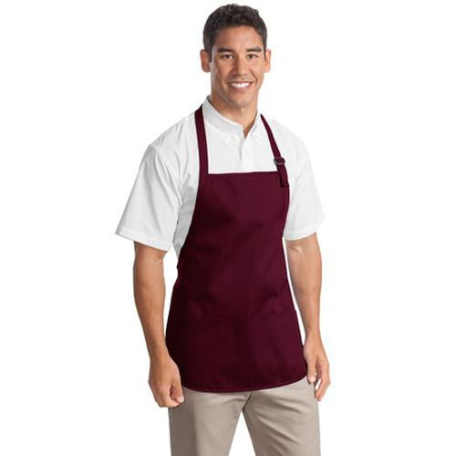 Port Authority Maroon Medium Length Apron with Pouch Pockets