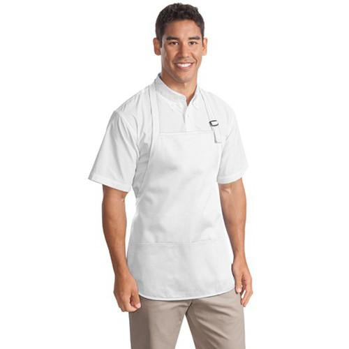 Port Authority White Medium Length Apron with Pouch Pockets
