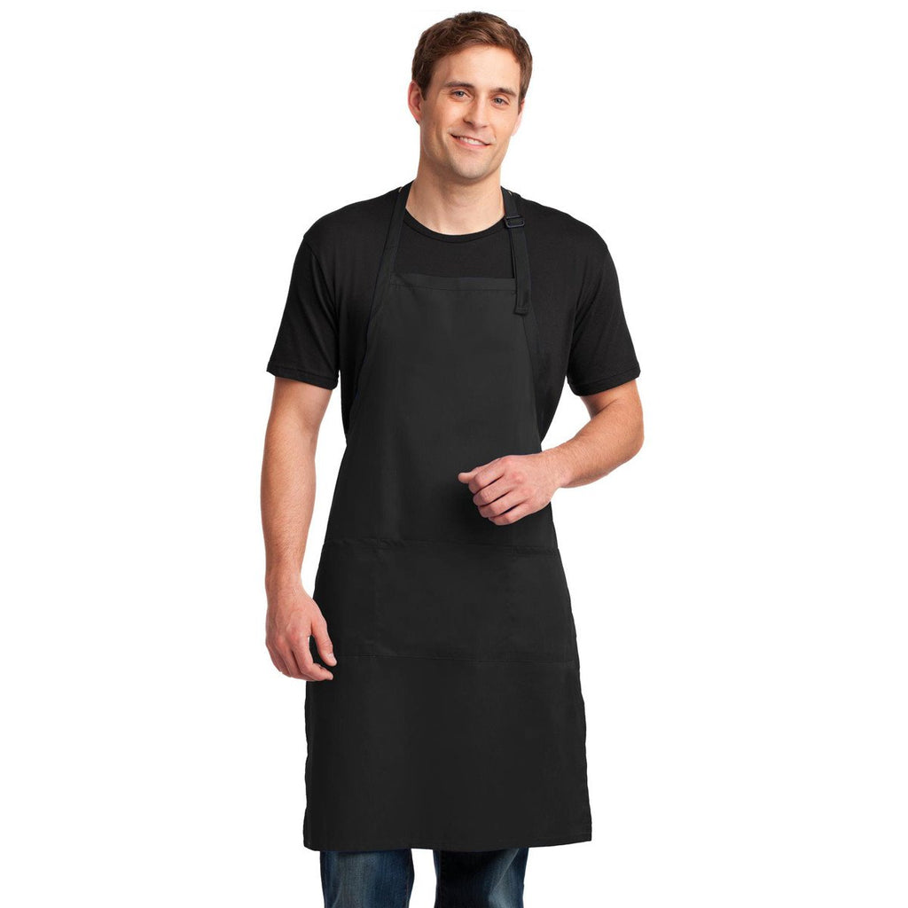 Port Authority Black Easy Care Extra Long Bib Apron with Stain Release