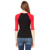 Bella + Canvas Women's Black/Red Stretch Rib 3/4-Sleeve Contrast Raglan T-Shirt
