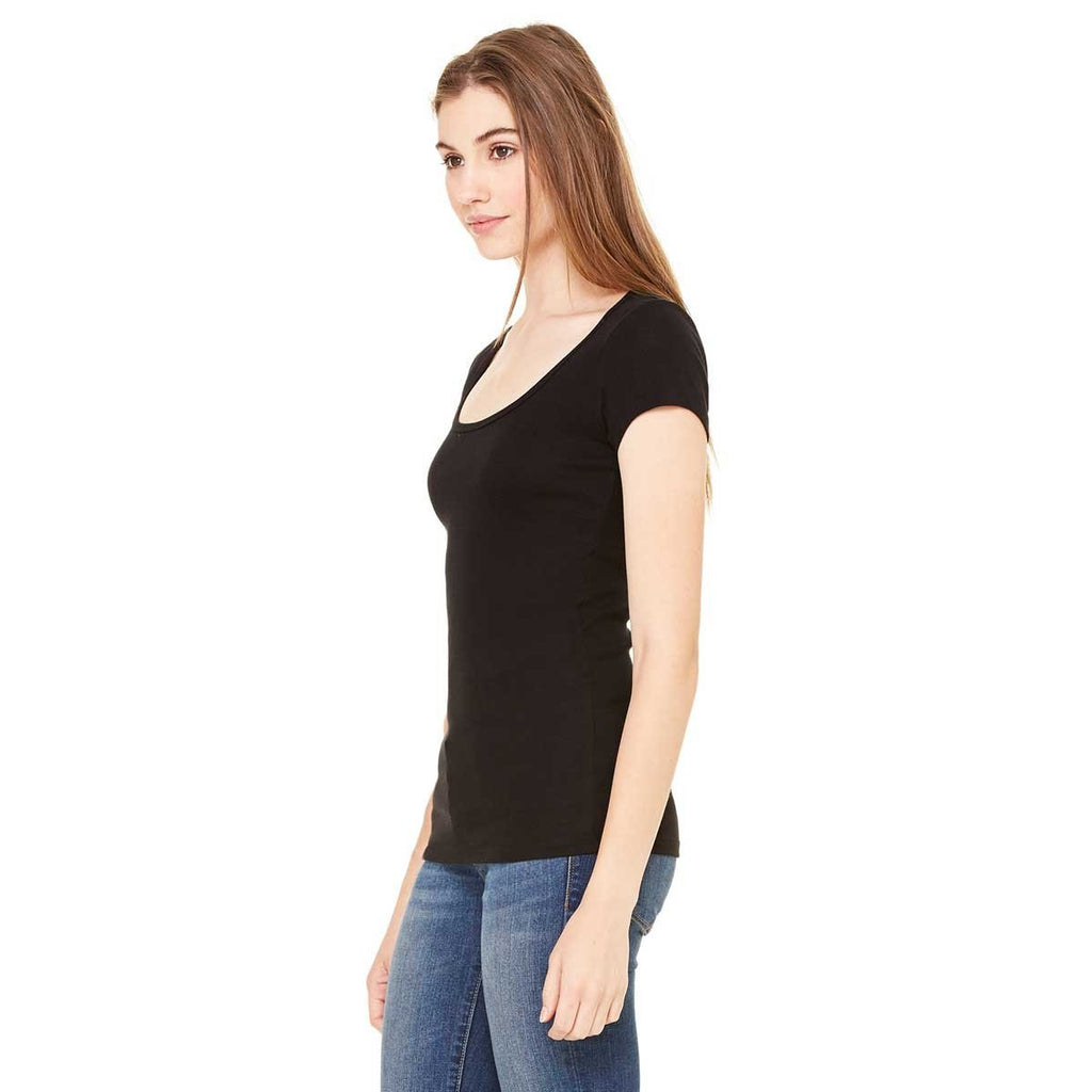 Bella + Canvas Women's Black Sheer Mini Rib Short-Sleeve Scoop Neck T-Shirt