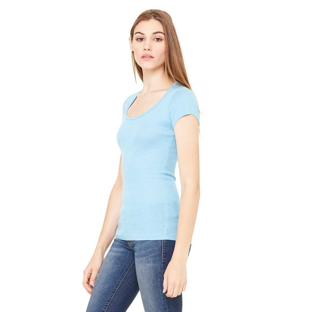 Bella + Canvas Women's Ocean Blue Sheer Mini Rib Short-Sleeve Scoop Neck T-Shirt