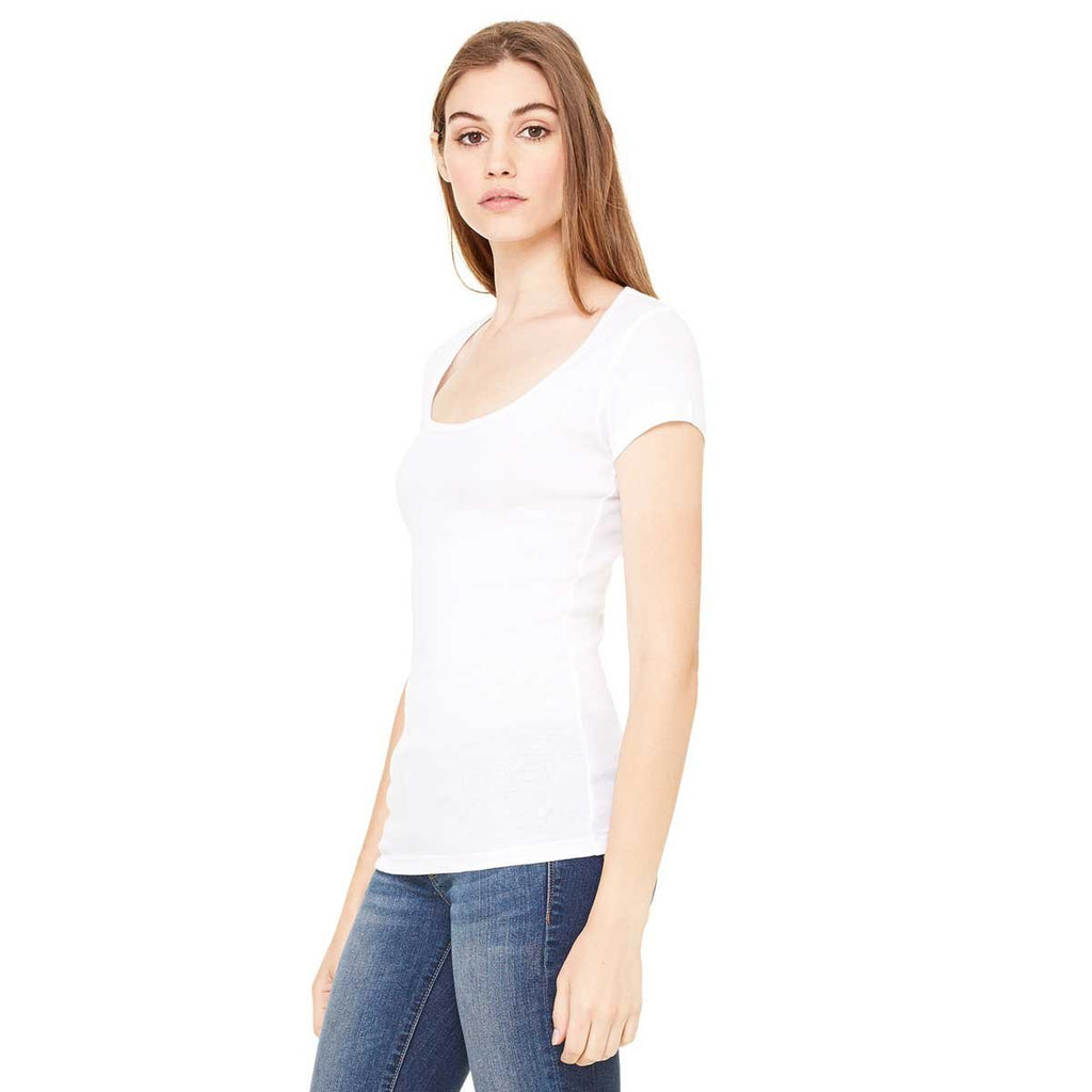 Bella + Canvas Women's White Sheer Mini Rib Short-Sleeve Scoop Neck T-Shirt