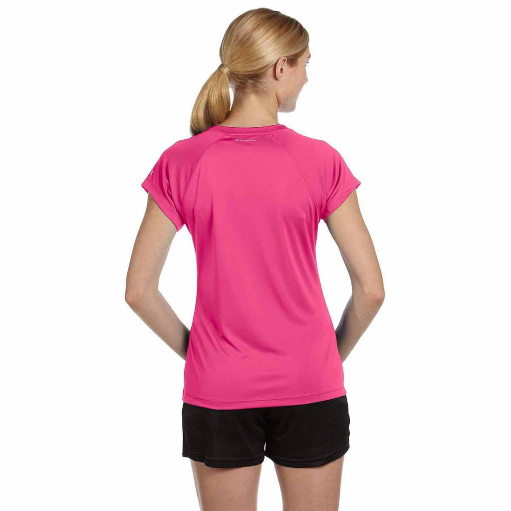 Champion Women's Wow Pink Double Dry 4.1-Ounce V-Neck T-Shirt