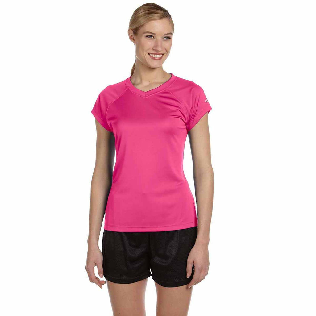 Champion Women's Wow Pink Double Dry 4.1-Ounce V-Neck T-Shirt