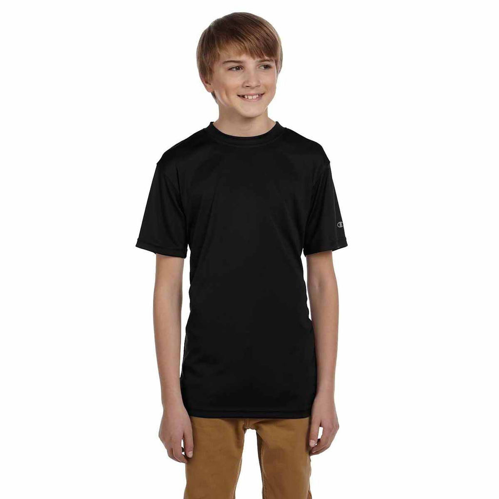 Champion Youth Black Double Dry 4.1-Ounce Interlock T-Shirt