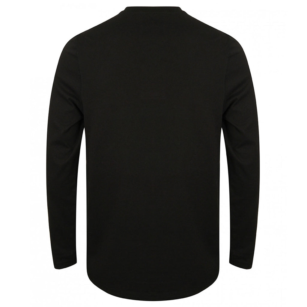 Front Row Men's Black Washed Long Sleeve Henley T-Shirt