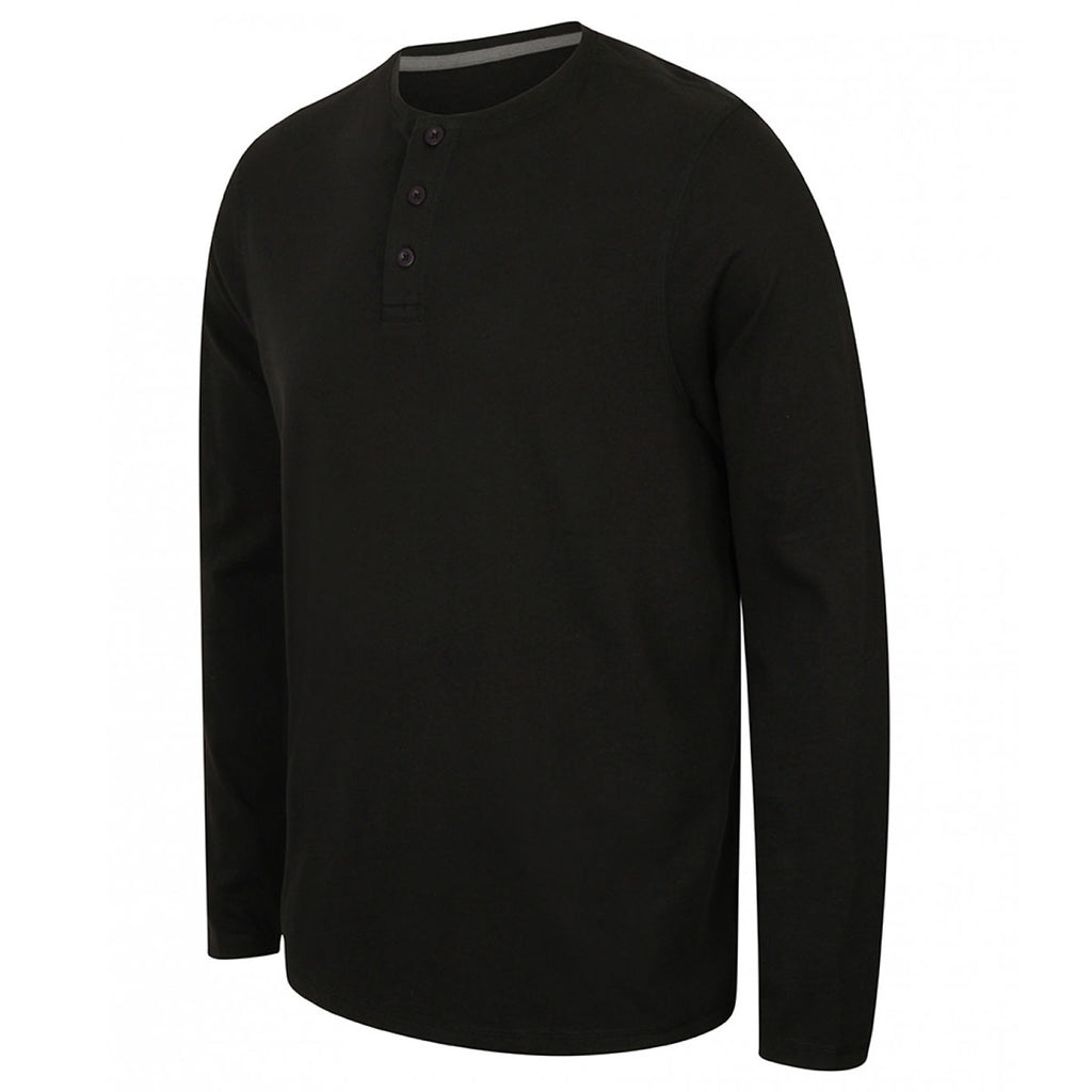 Front Row Men's Black Washed Long Sleeve Henley T-Shirt
