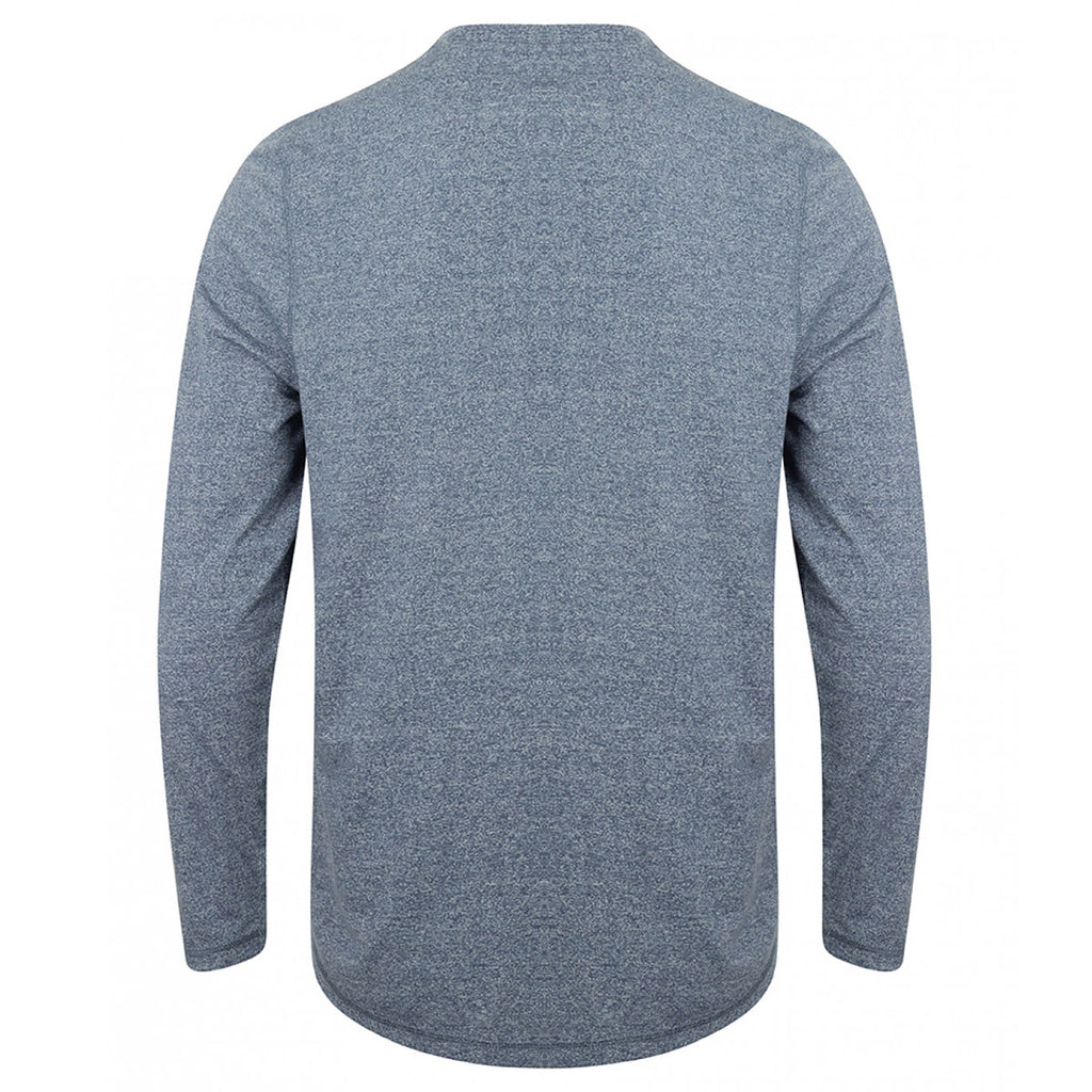 Front Row Men's Blue Marl Washed Long Sleeve Henley T-Shirt