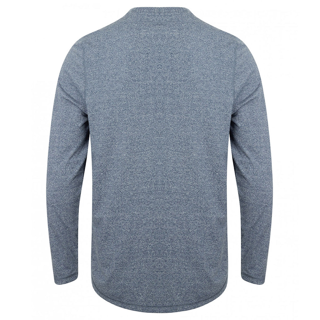 Front Row Men's Blue Marl Washed Long Sleeve Henley T-Shirt