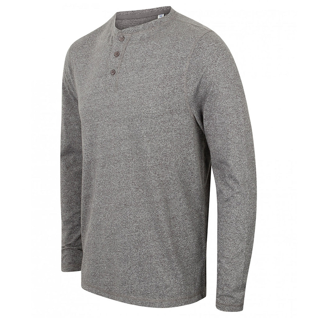 Front Row Men's Charcoal Marl Washed Long Sleeve Henley T-Shirt