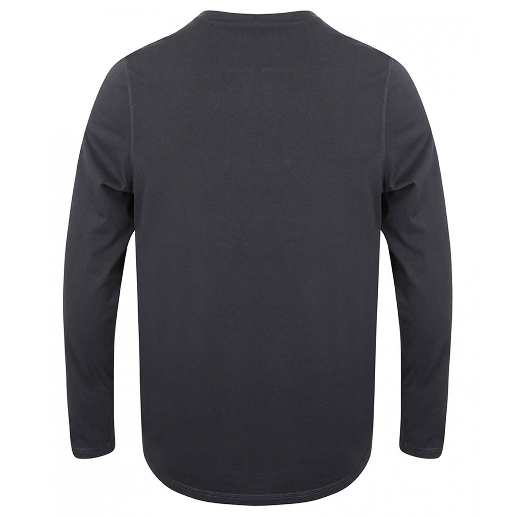 Front Row Men's Navy Washed Long Sleeve Henley T-Shirt