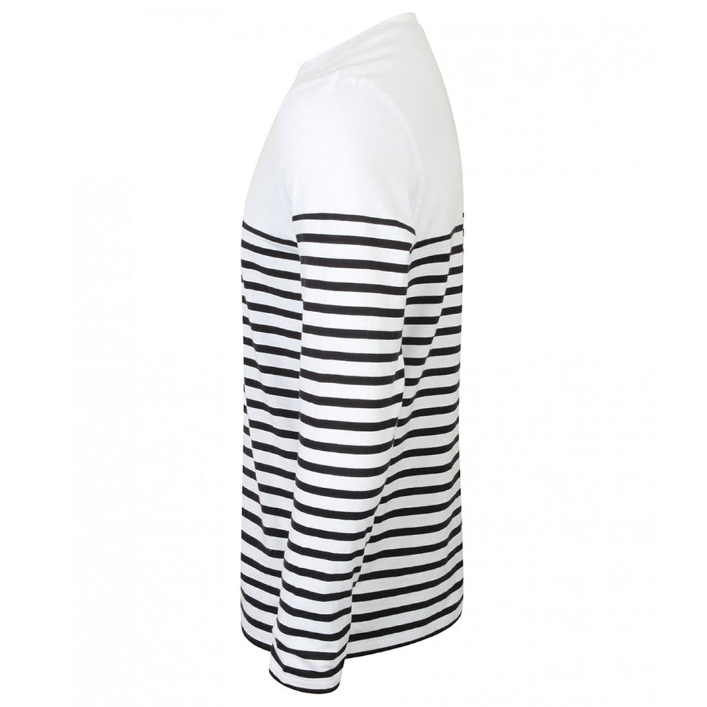 Front Row Men's White/Navy Long Sleeve Breton Stripe T-Shirt