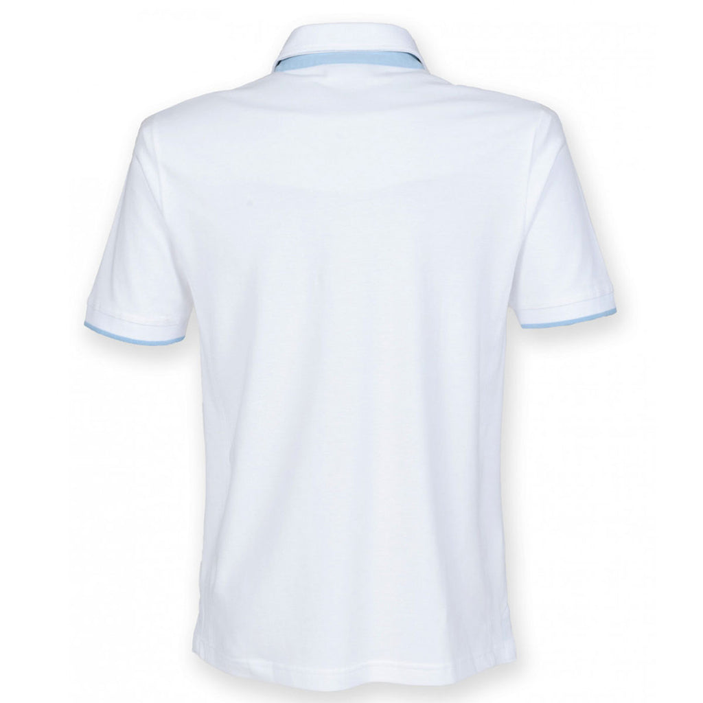 Front Row Men's White/Sky Contrast Cotton Pique Polo Shirt