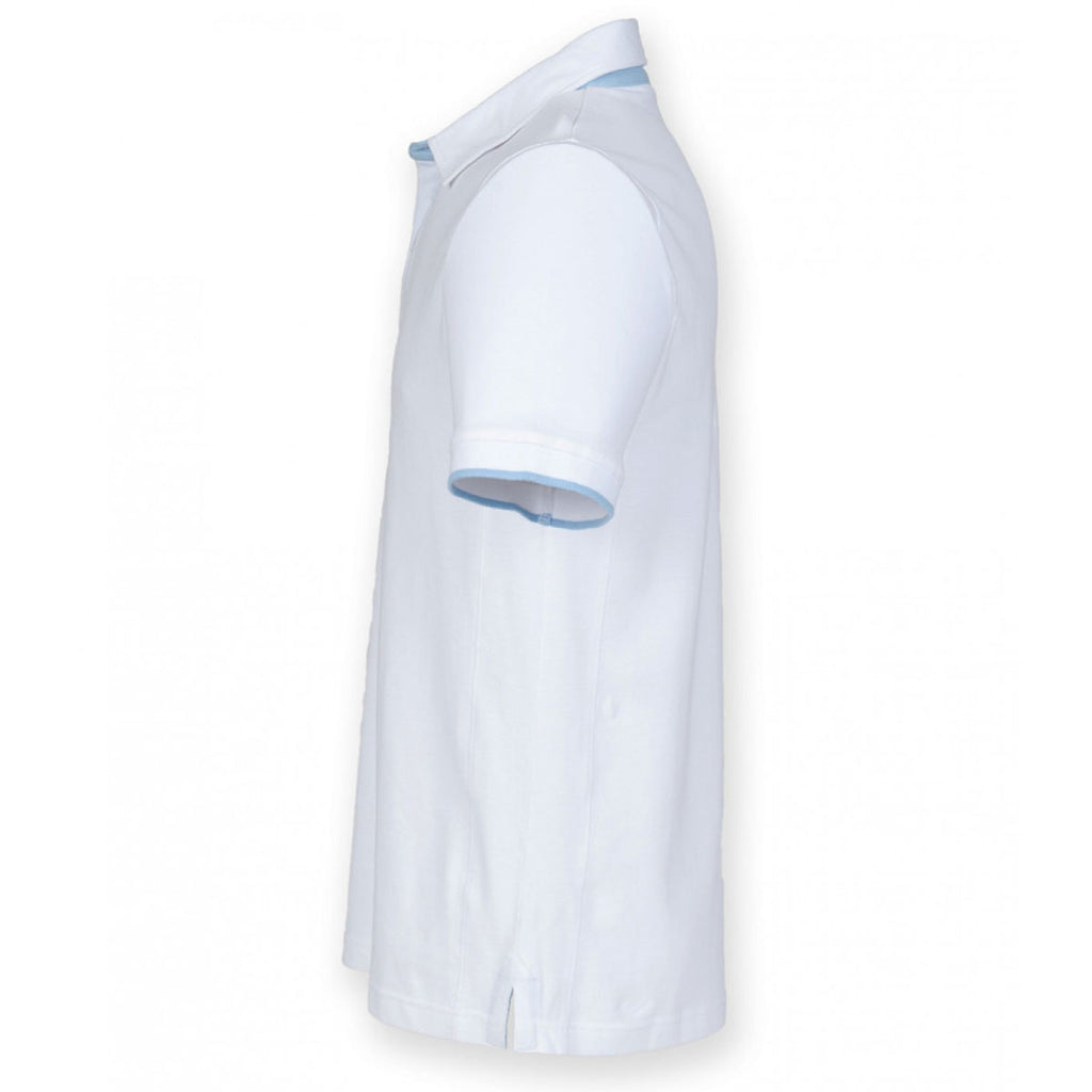 Front Row Men's White/Sky Contrast Cotton Pique Polo Shirt