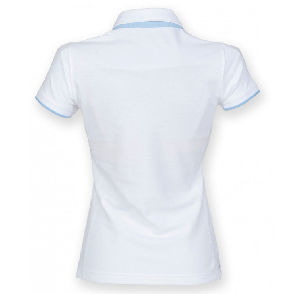 Front Row Women's White/Sky Contrast Cotton Pique Polo Shirt