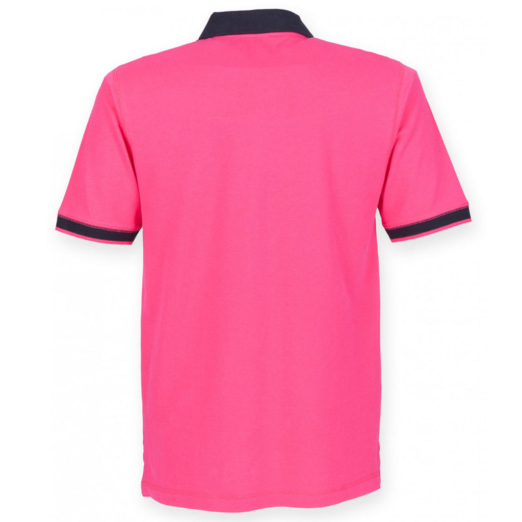 Front Row Men's Bright Pink/Navy Diagonal Stripe Cotton Pique Polo Shirt