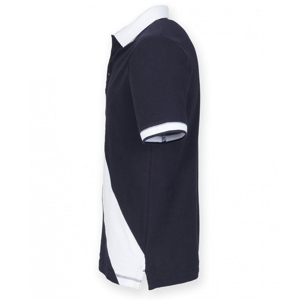 Front Row Men's Navy/White Diagonal Stripe Cotton Pique Polo Shirt