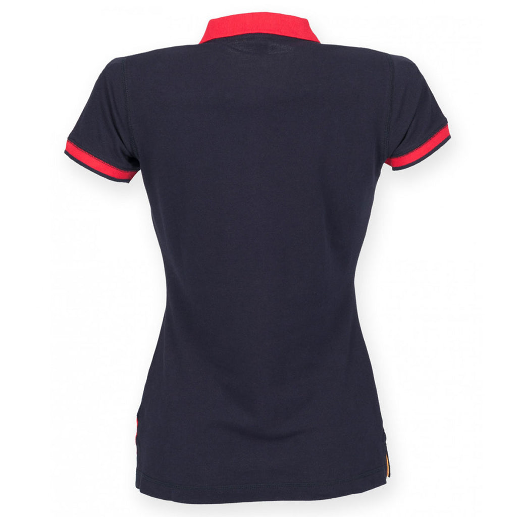 Front Row Women's Navy/Red Diagonal Stripe Cotton Pique Polo Shirt
