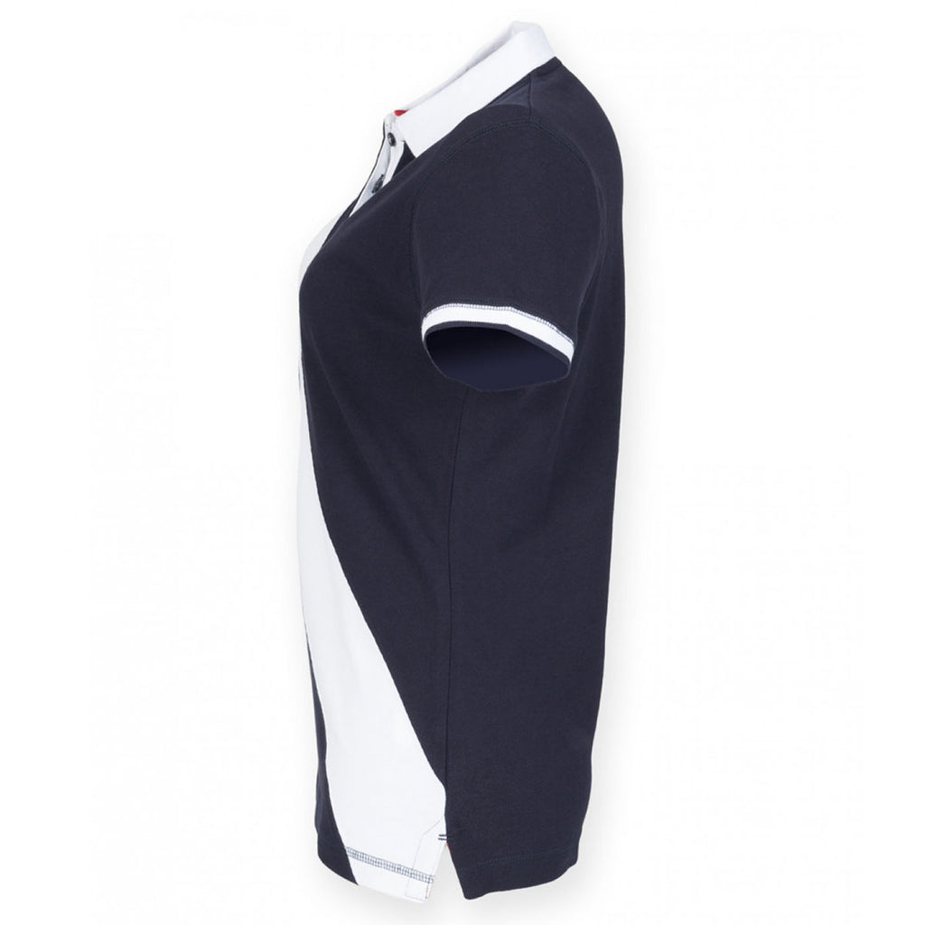 Front Row Women's Navy/White Diagonal Stripe Cotton Pique Polo Shirt