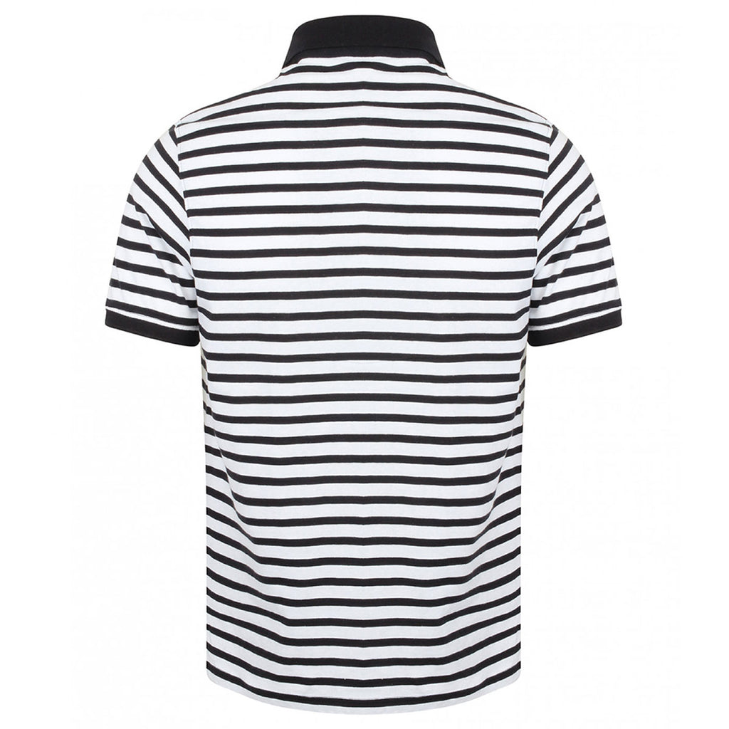 Front Row Men's White/Navy Striped Jersey Polo Shirt