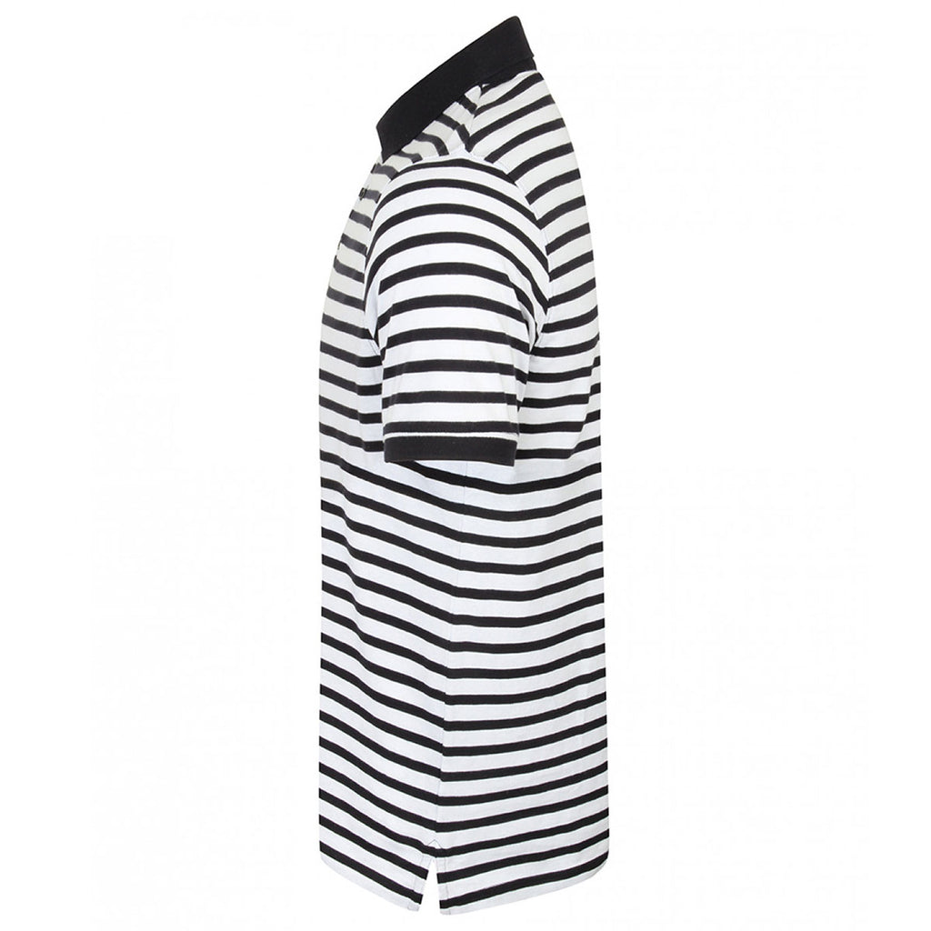 Front Row Men's White/Navy Striped Jersey Polo Shirt