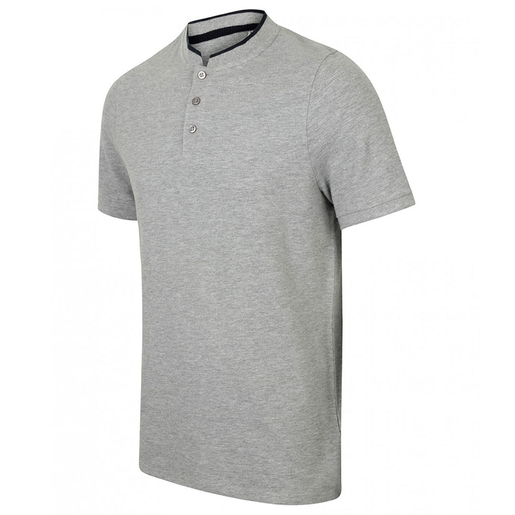 Front Row Men's Heather/Bright Navy Stand Collar Stretch Polo Shirt