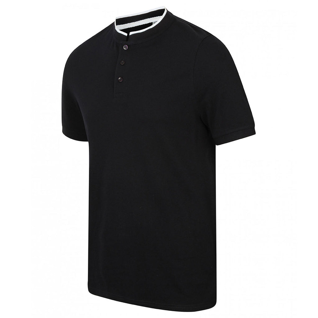 Front Row Men's Navy/White Stand Collar Stretch Polo Shirt