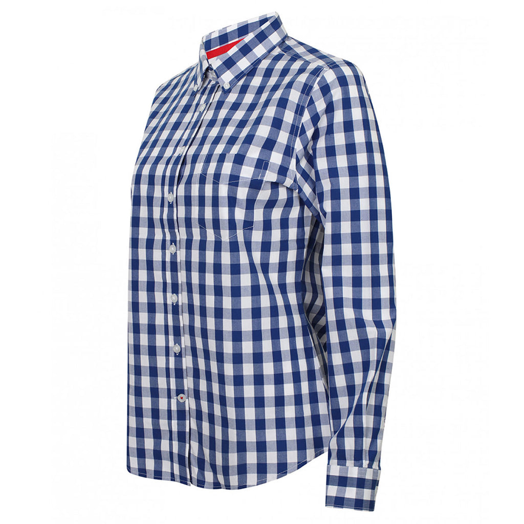 Front Row Women's Blue/White Long Sleeve Checked Cotton Shirt
