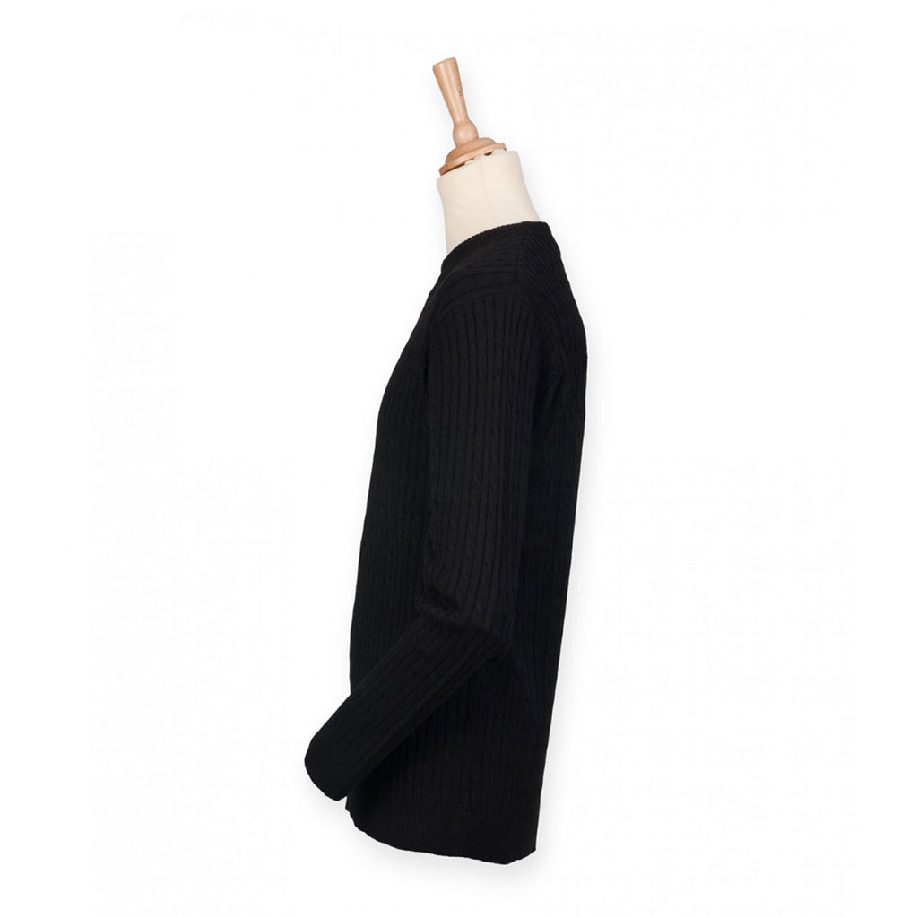 Front Row Men's Black Cable Knit Crew Neck Jumper
