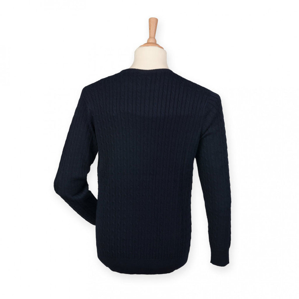 Front Row Men's Navy Cable Knit Crew Neck Jumper
