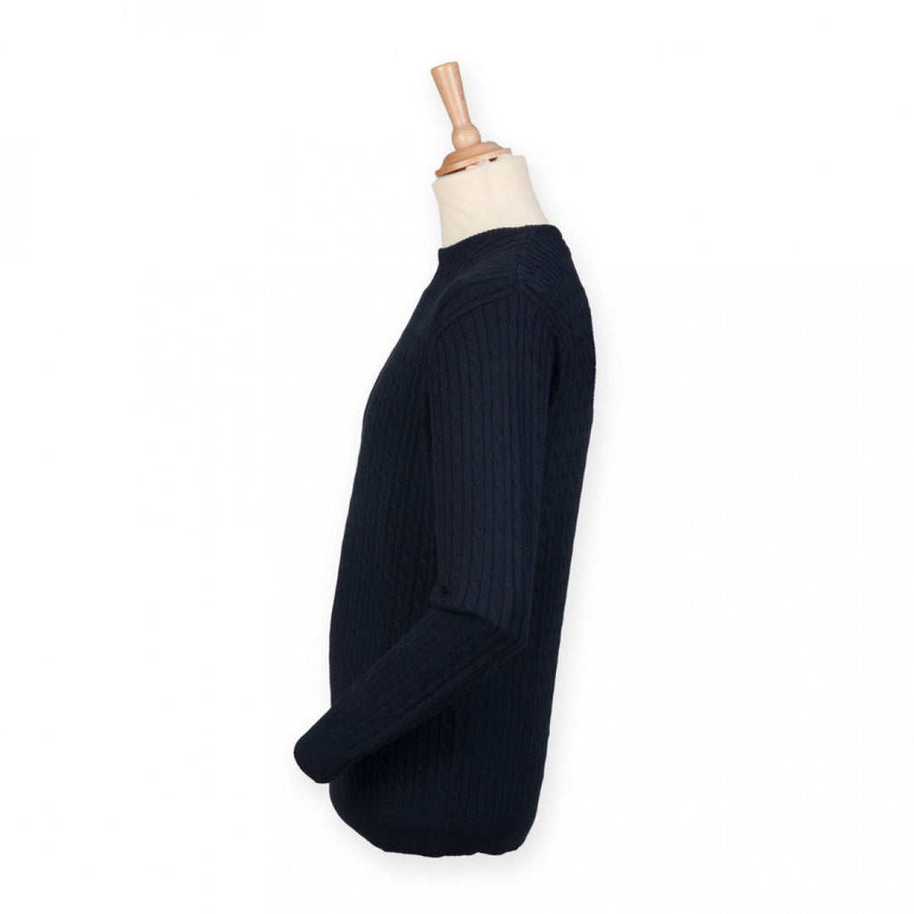 Front Row Men's Navy Cable Knit Crew Neck Jumper
