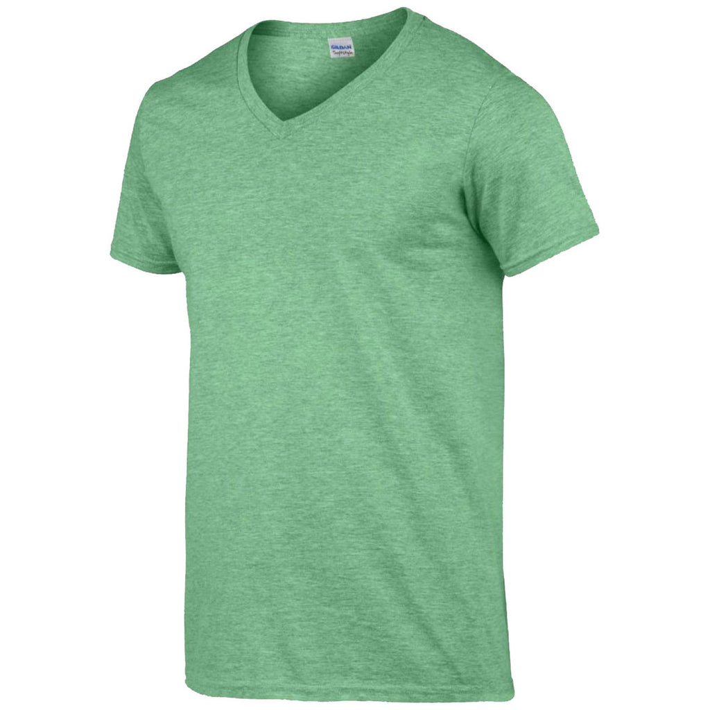 Gildan Men's Heather Irish Green SoftStyle V Neck T-Shirt