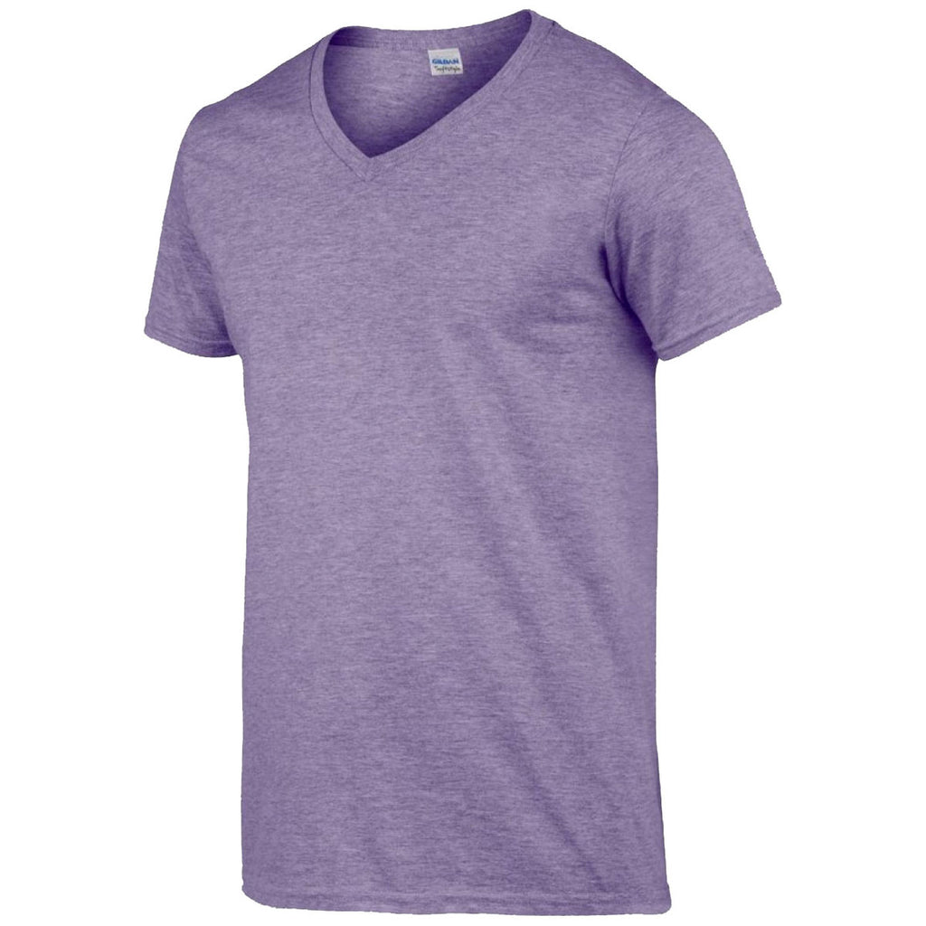 Gildan Men's Heather Purple SoftStyle V Neck T-Shirt