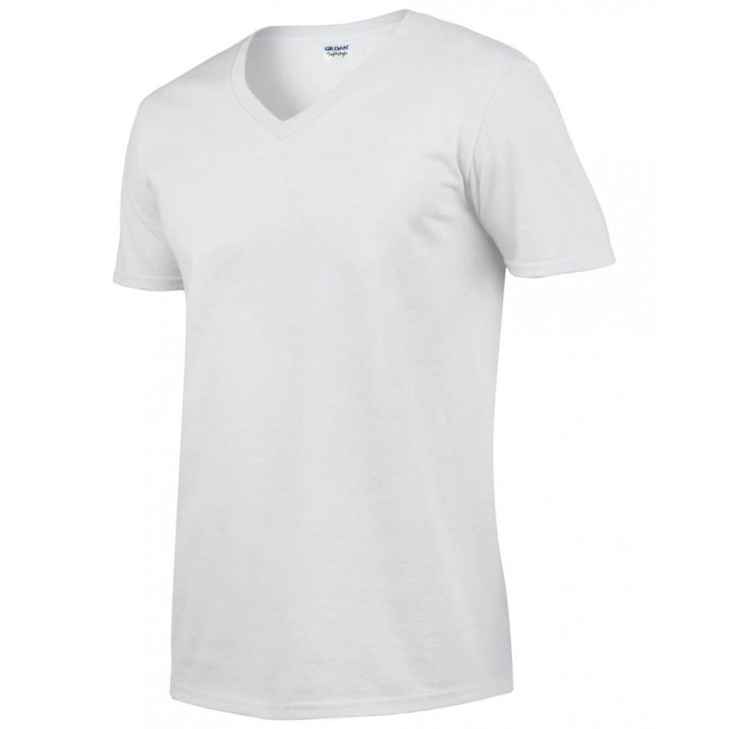 Gildan Men's White SoftStyle V Neck T-Shirt