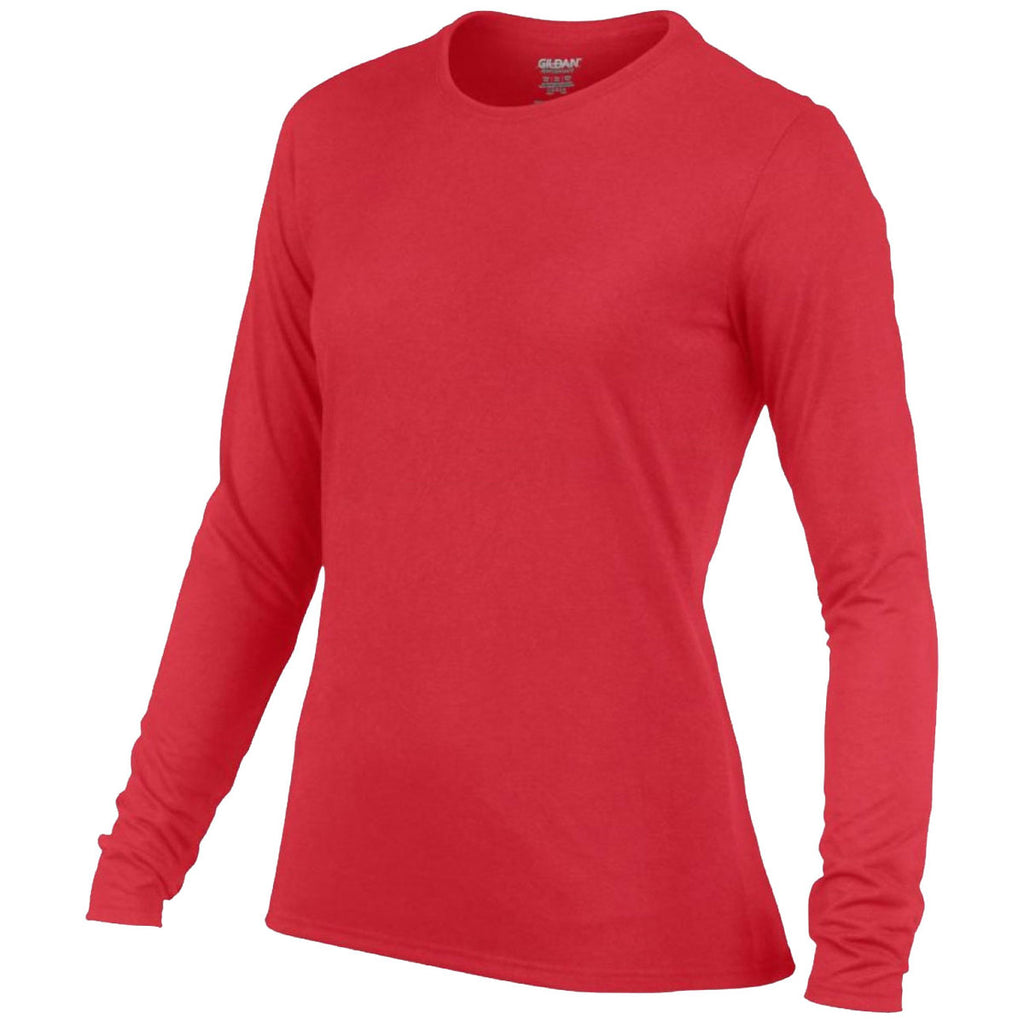 Gildan Women's Red Performance Long Sleeve T-Shirt