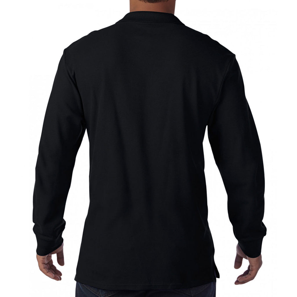 Gildan Men's Black Long Sleeve Premium Cotton Double Pique Polo Shirt
