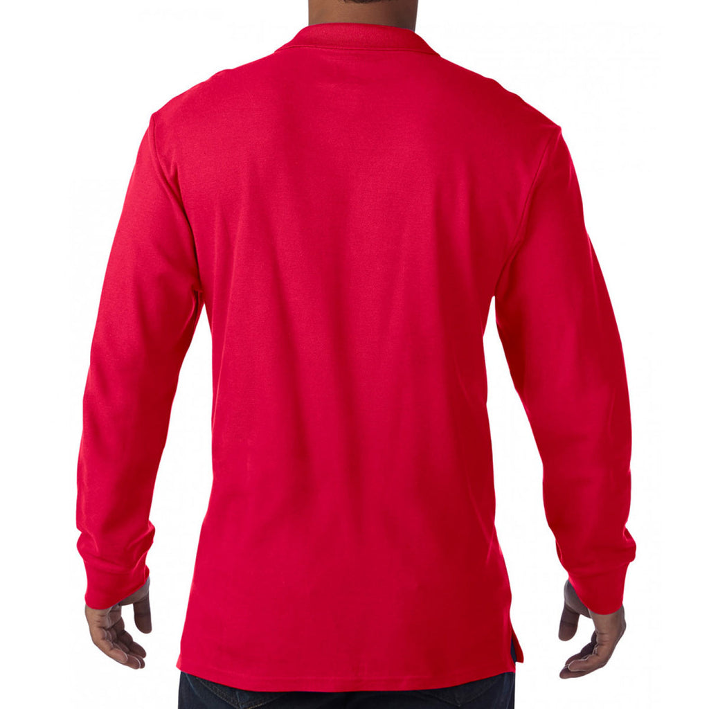 Gildan Men's Red Long Sleeve Premium Cotton Double Pique Polo Shirt
