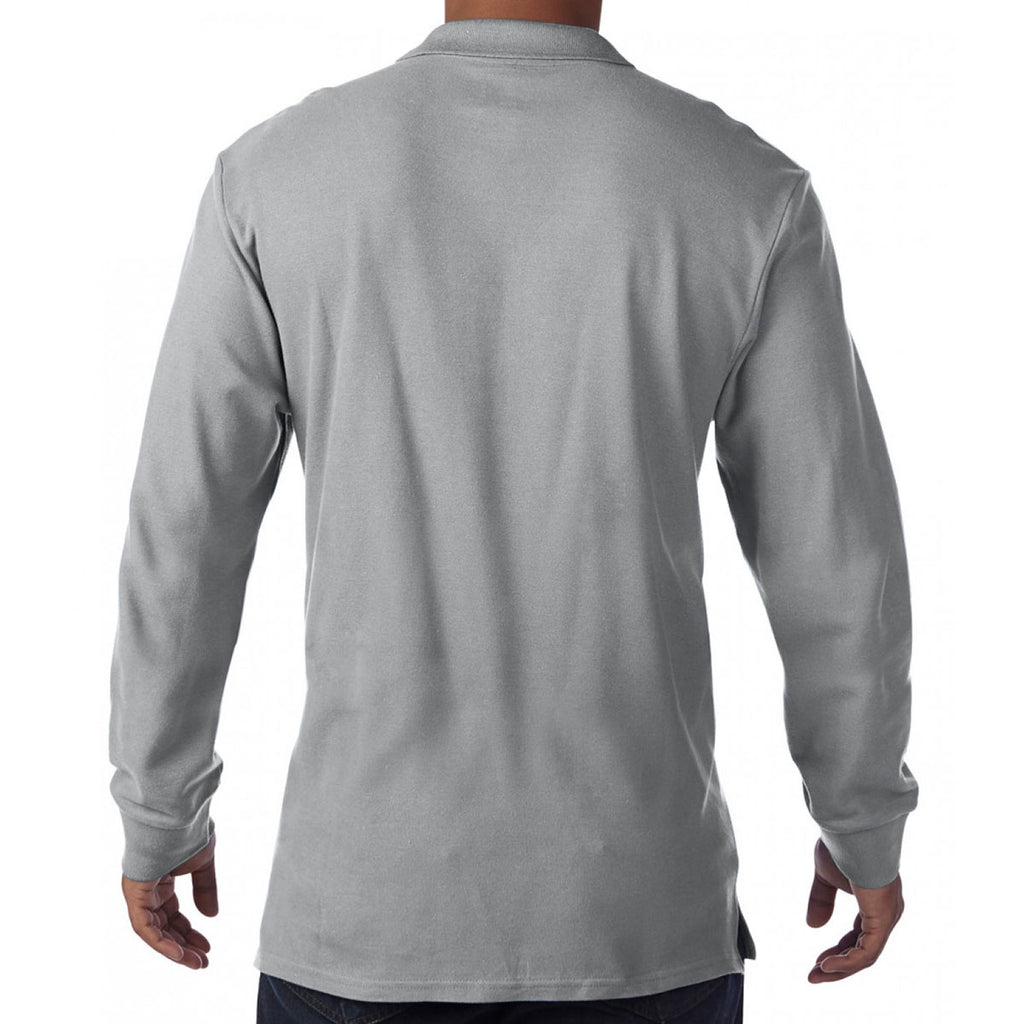 Gildan Men's Sport Grey Long Sleeve Premium Cotton Double Pique Polo Shirt