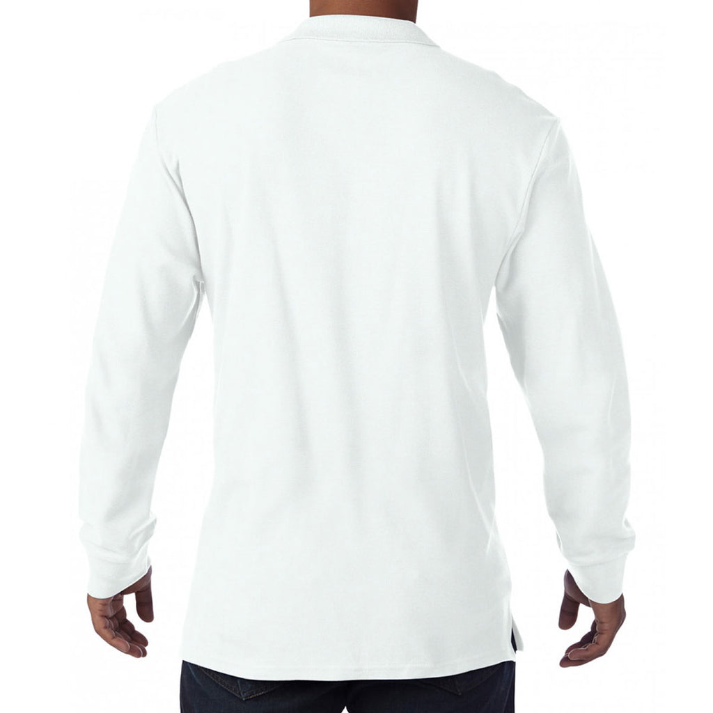 Gildan Men's White Long Sleeve Premium Cotton Double Pique Polo Shirt
