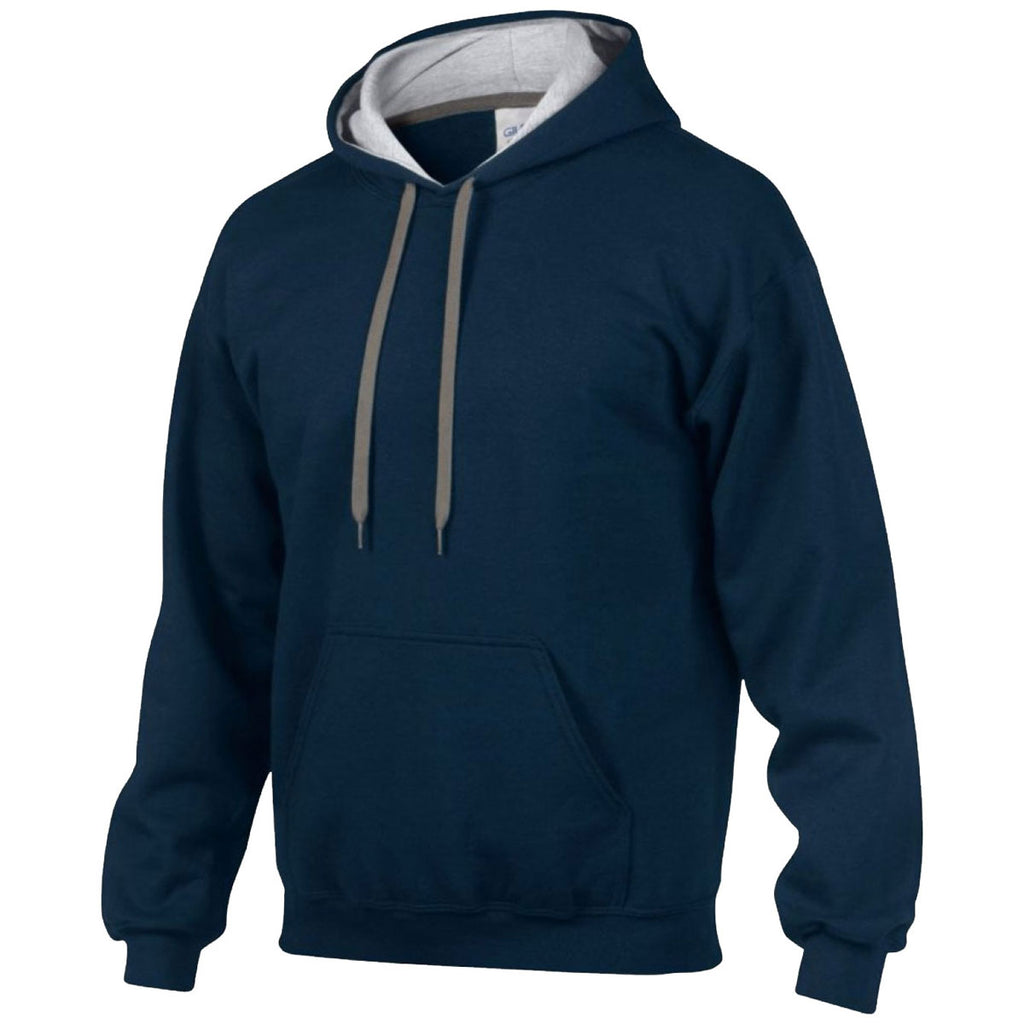 Gildan Men's Navy/Sport Grey Heavy Blend Contrast Hooded Sweatshirt