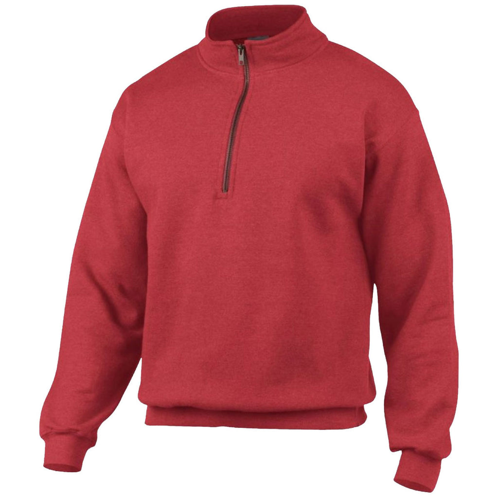 Gildan Men's Red Heavy Blend Vintage Zip Neck Sweatshirt